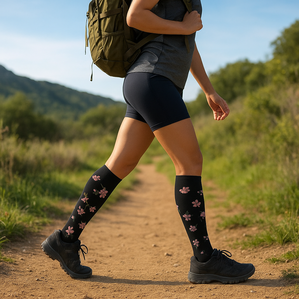 CHAUSSETTE-DE-CONTENTION-Fleuria-pour-de-longues-durées-debout-en-march-ou-travail