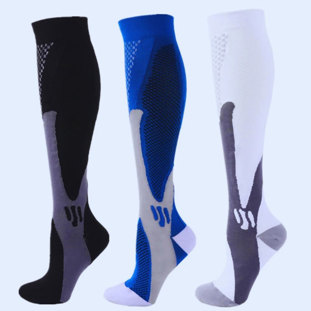 Chaussettes-de-compression-Supportveine-Noire-Blue-Blanche-ensemble-de-trois-paires