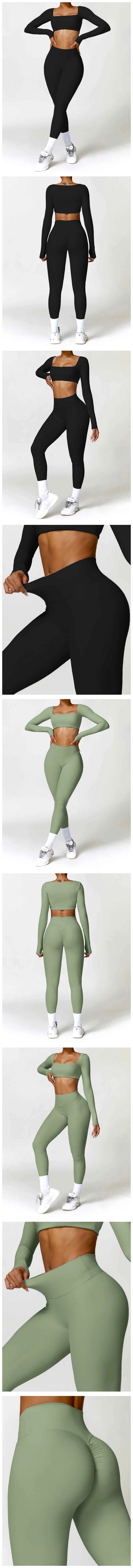 Yoga Set 2PCS Women Gym Long Sleeve Seamless Sportswear Workout Clothes Athletic Wear Legging Fitness Bra Crop Top Sports Suits