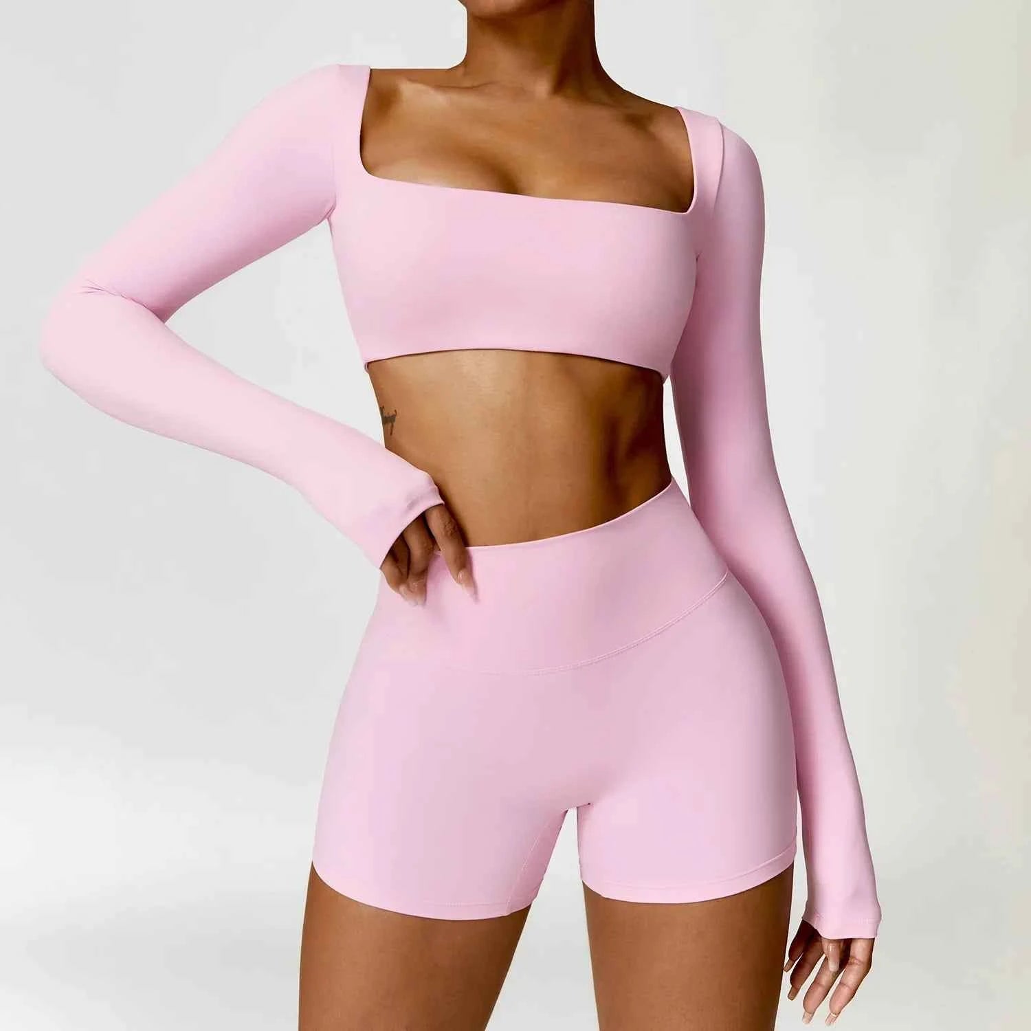 Yoga Set 2PCS Women Gym Long Sleeve Seamless Sportswear Workout Clothes Athletic Wear Legging Fitness Bra Crop Top Sports Suits