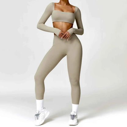 Yoga Set 2PCS Women Gym Long Sleeve Seamless Sportswear Workout Clothes Athletic Wear Legging Fitness Bra Crop Top Sports Suits