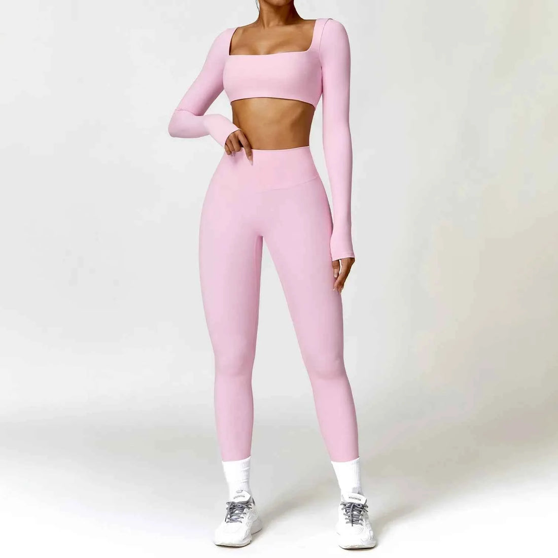 Yoga Set 2PCS Women Gym Long Sleeve Seamless Sportswear Workout Clothes Athletic Wear Legging Fitness Bra Crop Top Sports Suits
