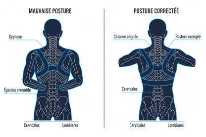Correcteur de posture : Anatomie posture cyphose vs correction