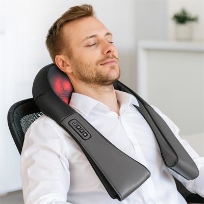 Massage shiatsu ergonomique avec poignées longues ajustables pour un maintien parfait.