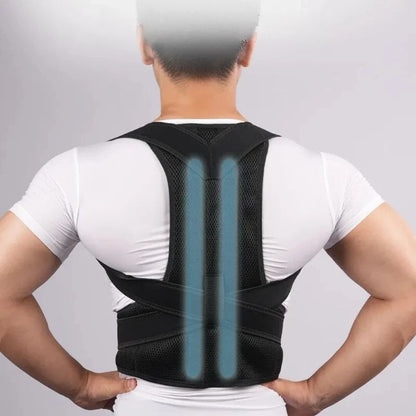 Utilisateur montrant un dos ré-aligné grâce à une ceinture dorsale correctrice qui stabilise la colonne vertébrale et favorise une posture saine.