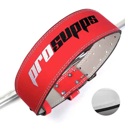 ceinture musculation pour haltérophilie rouge et blanche a double sangle qui redresse la colonne vertébrale