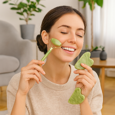 rouleau De massage JadeGlow™ réduit l'apparence des poches et cernes sous les yeux
