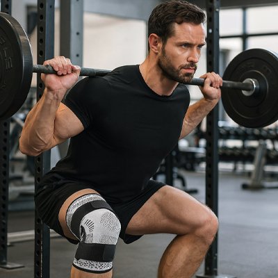 Genouillère sport avec sangles Velcro offrant un maintien renforcé pour soulager douleurs et instabilités du genou.