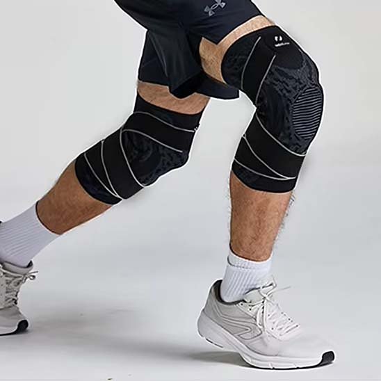 Genouillère sport compressive offrant un soutien renforcé pendant l’entraînement.