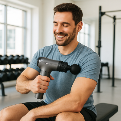 pistolet de massage flexipulse 30 en action sur les épaules d'un sportif