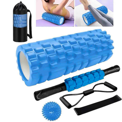 rouleau massage six en un bleu